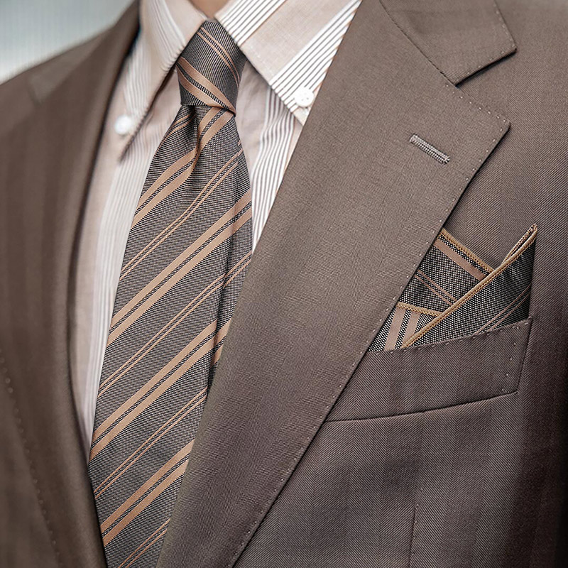 香槟色领带男复古正装免打结拉链式条纹结婚新郎韩版手打商务日系