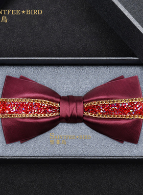 闪钻原创高奢结婚礼领结重工表演晚宴主持司仪气质新郎红色领结男