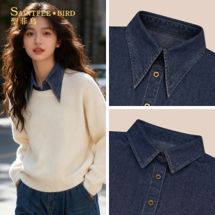 时尚 饰配毛衣韩版 内搭气质衬衣领 复古尖领装 牛仔假领子女百搭新款