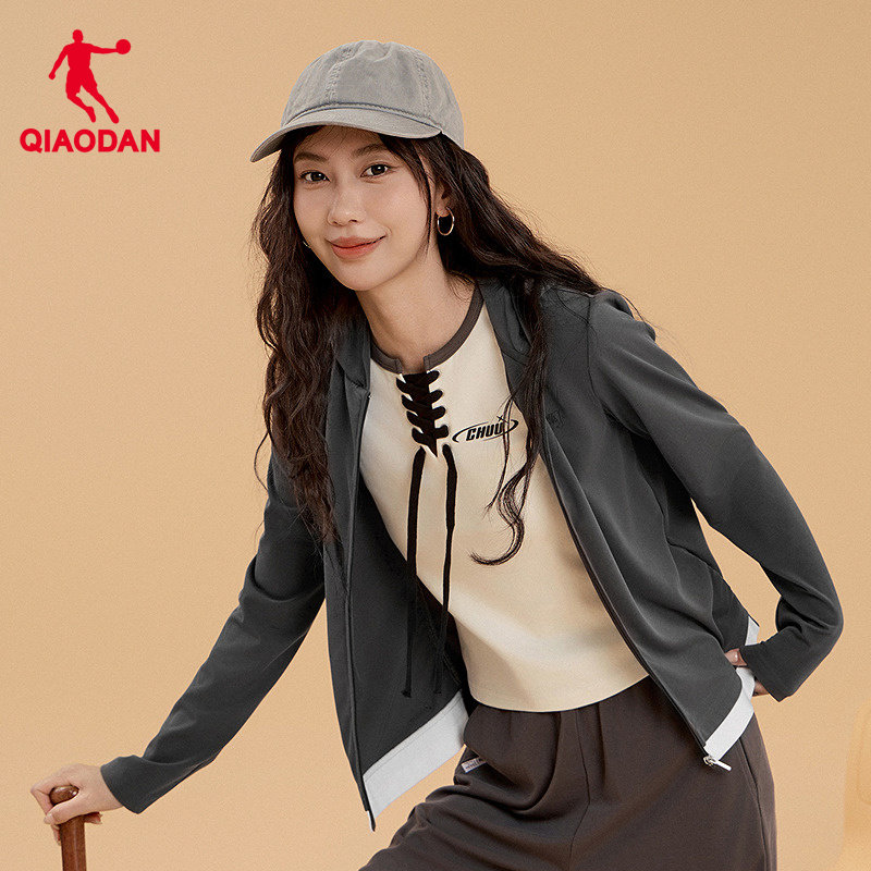 商场同款乔丹针织开衫女收腰显瘦2026夏季新款休闲连帽运动外套女