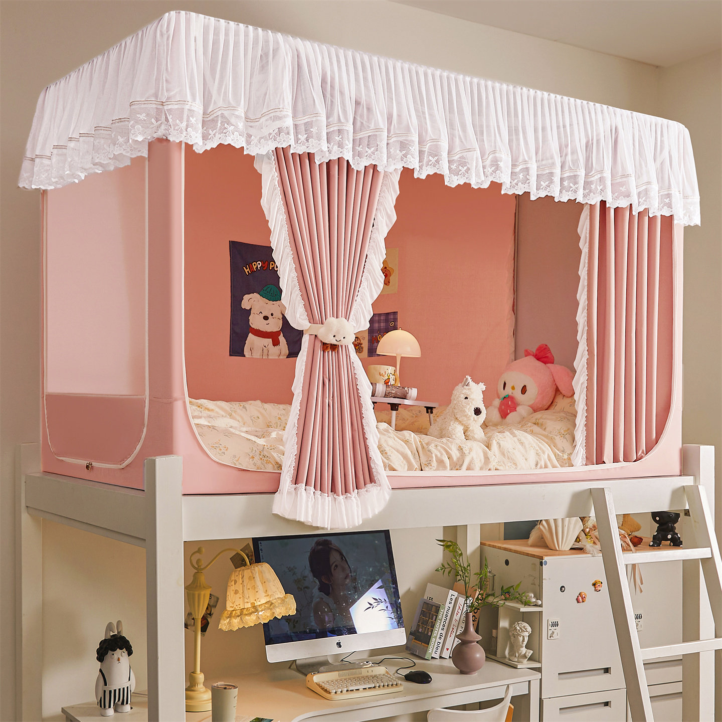 2026新款蕾丝花边一体式蚊帐床帘学生宿舍上下铺通用强遮光全包