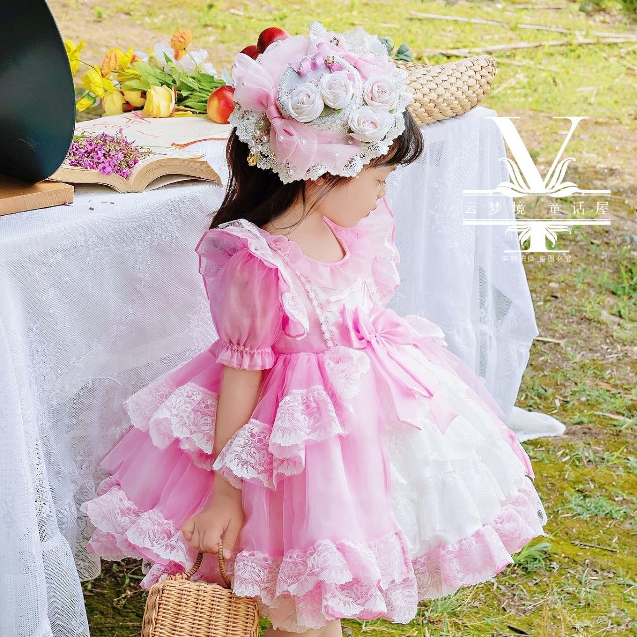 夏季粉色纱纱蕾丝蓬蓬裙洛丽塔连衣裙女童西班牙公主洋气生日礼服