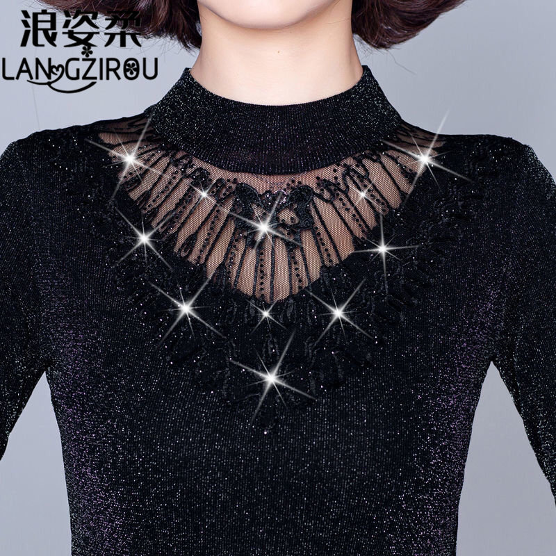 大码保暖内衣女加绒加厚单件上衣秋冬季女士外穿蕾丝打底衫200斤
