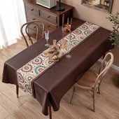 皮革餐桌布新中式 防水防油免洗民族风复古文艺桌旗长方形桌垫台布