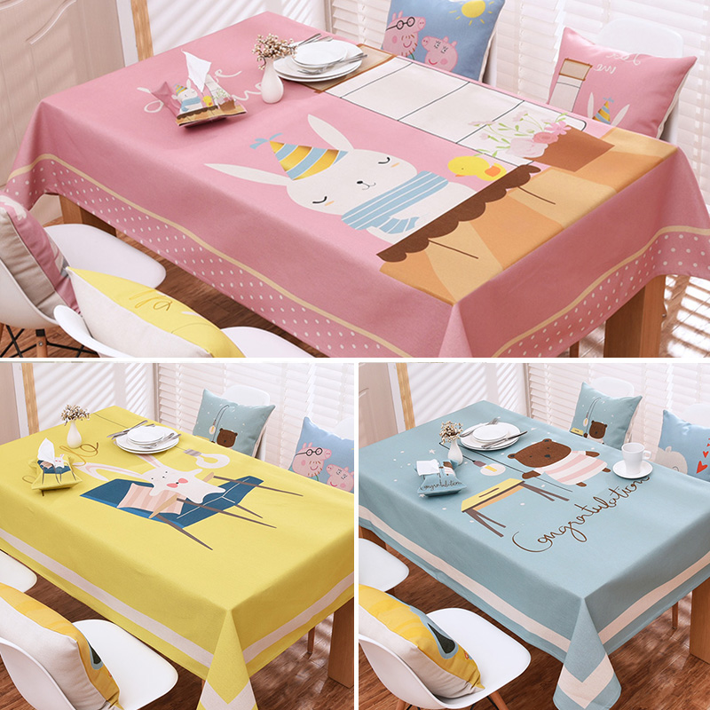 卡通棉麻长方形茶几幼儿园餐桌布