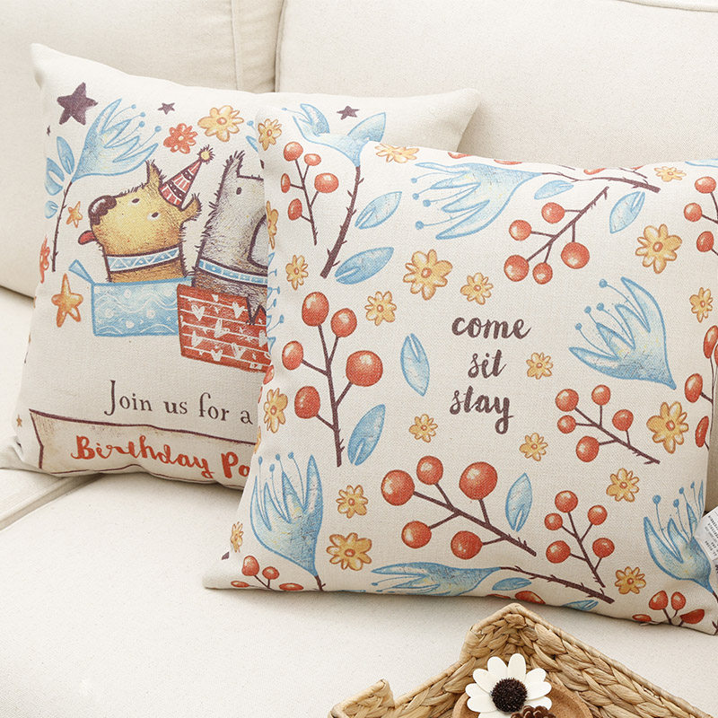 可爱卡通儿童抱枕棉麻靠枕套韩式生日床头床上沙发飘窗腰枕靠垫