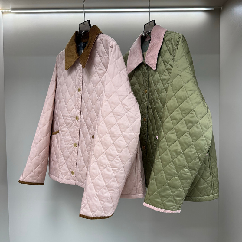 fewer预算复古菱格灯芯绒棉服女