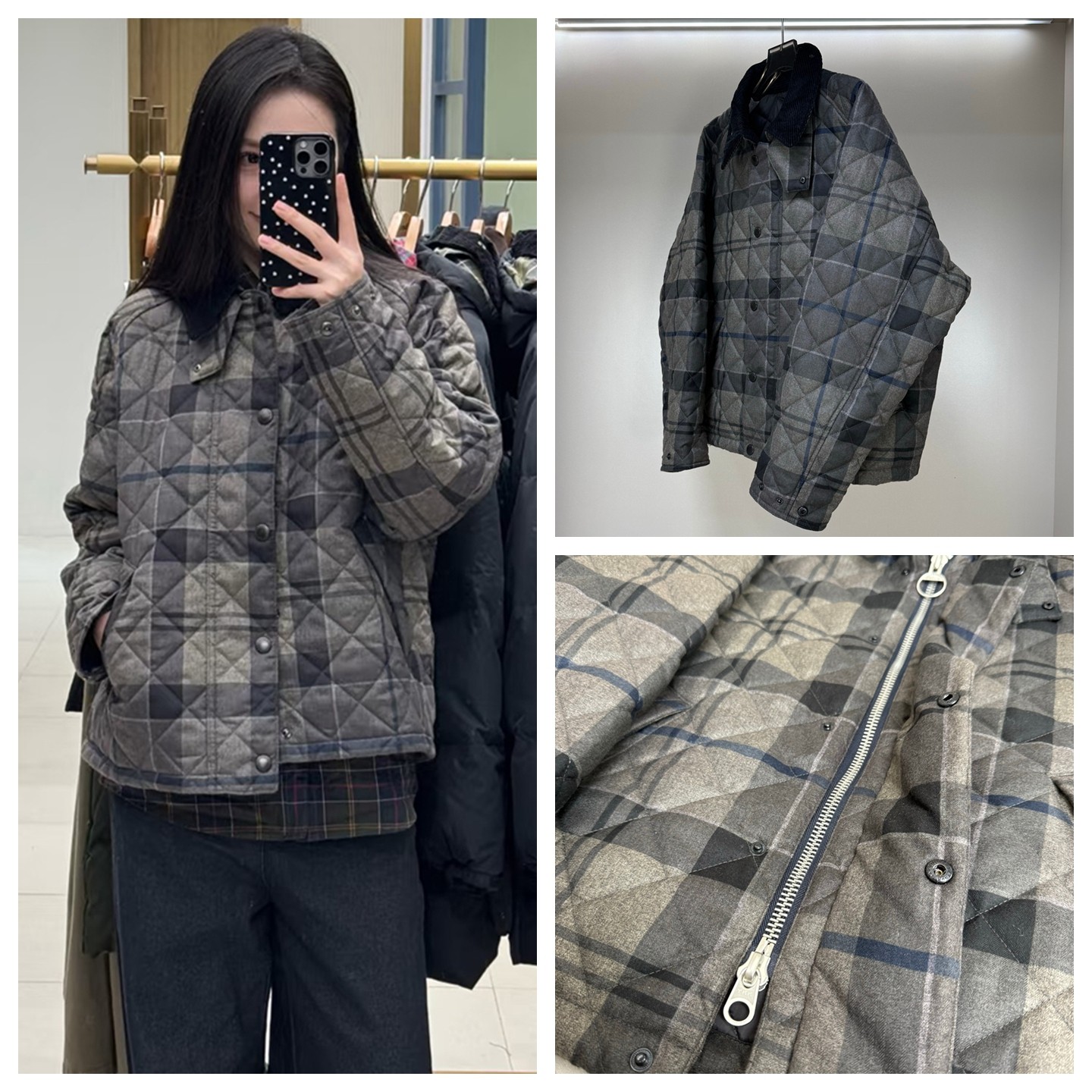 木鱼自制~25秋冬新款巴恩风男女同款经典格纹菱形格绗缝棉服外套