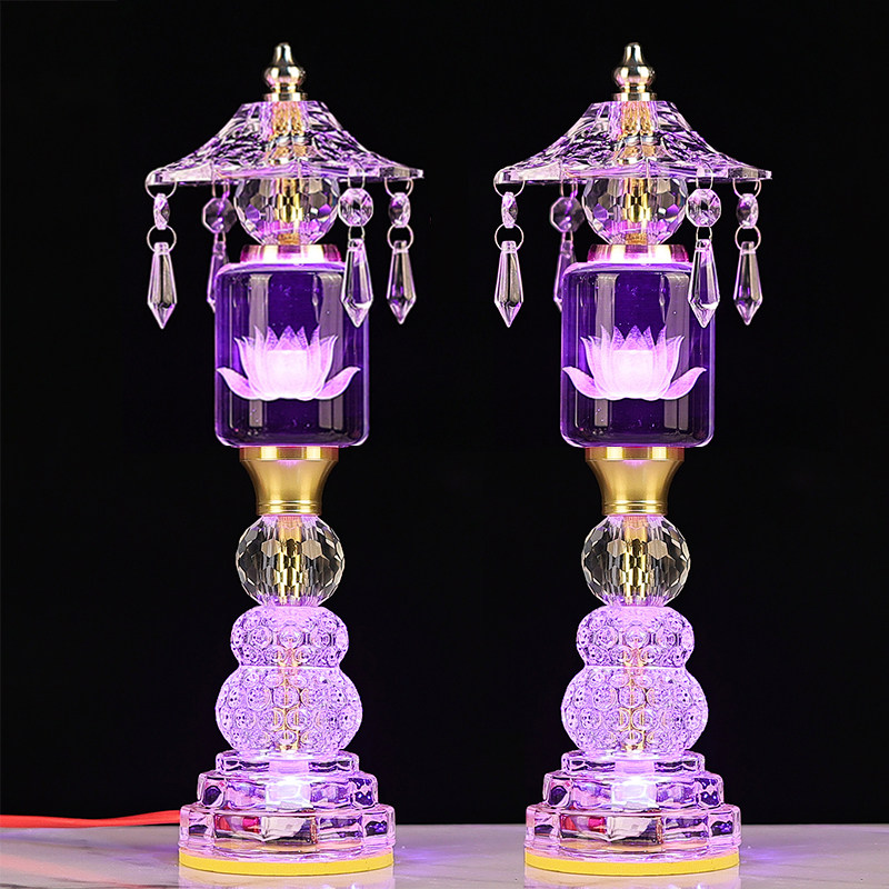佛供灯led七彩玻璃水晶莲花灯家用佛堂照明灯佛灯观音荷花灯插电