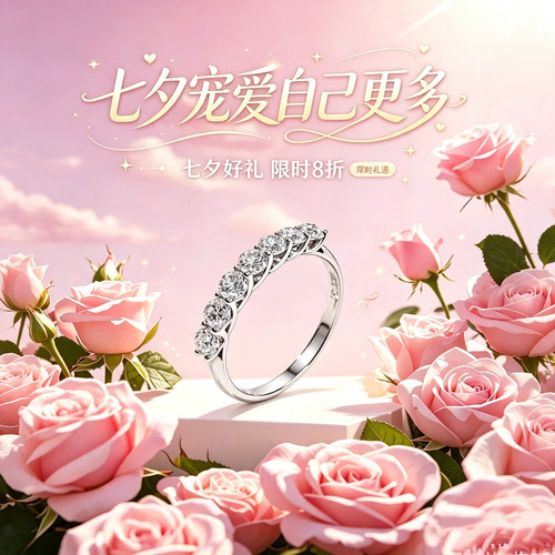 七公主培育钻排戒 S925银 简约钻戒女日常叠戴戒指带证书