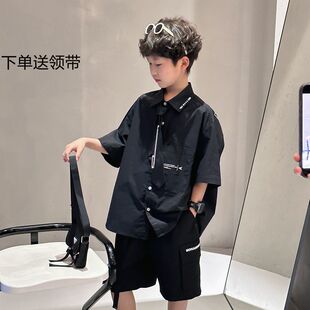 男童套装夏装男孩帅气衬衫两件套2026新款中大童韩版宽松休闲潮款