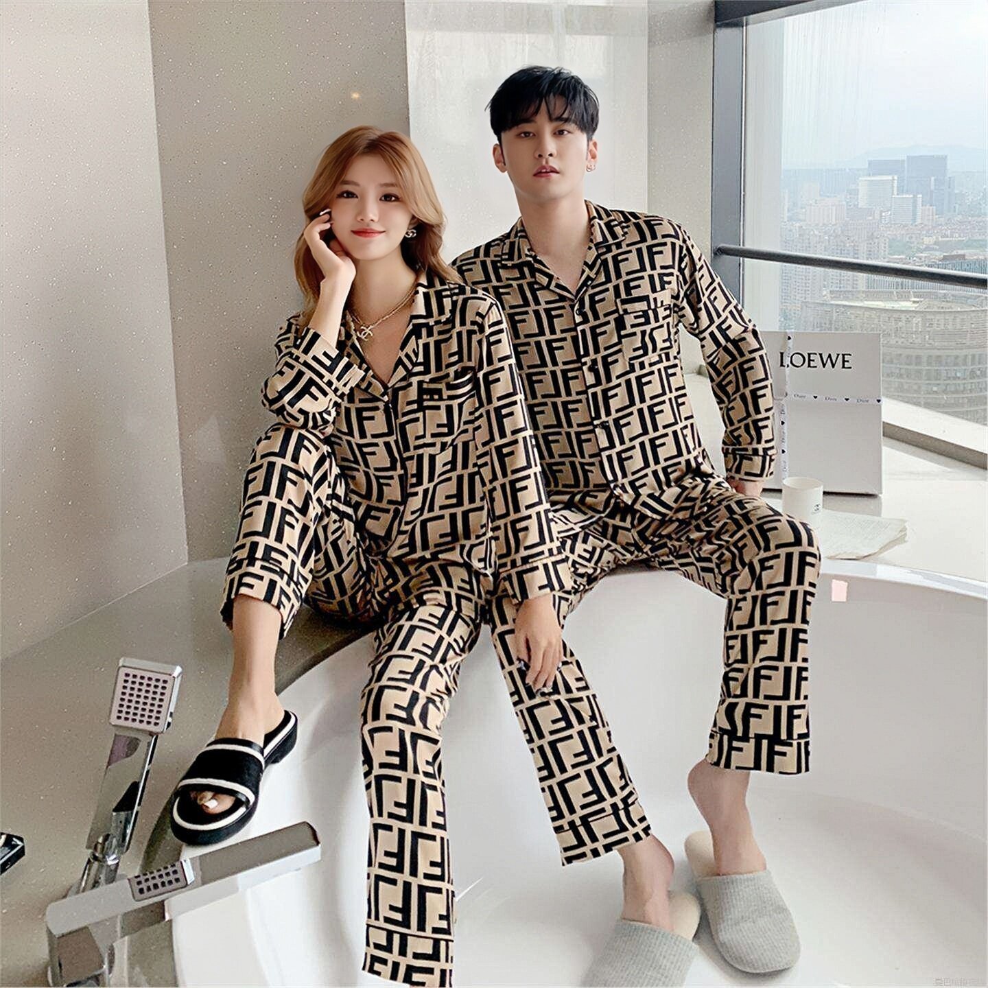 真丝情侣睡衣2026新款春秋季长袖长裤套装桑蚕丝高级感字母家居服