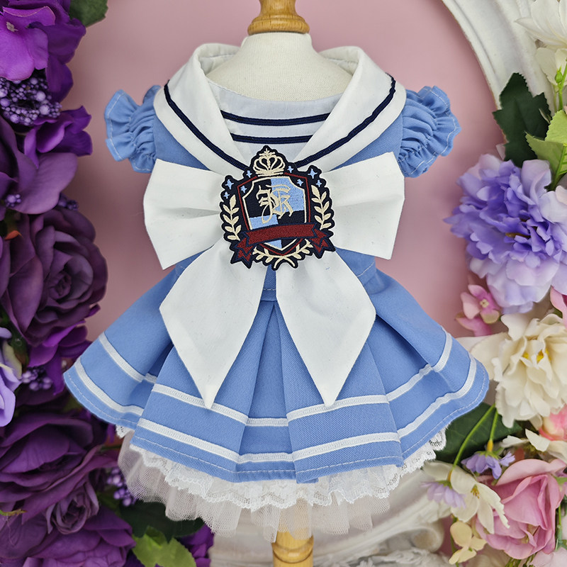 私宠手作宠物水手服小型犬春秋衣服泰迪比熊博美连身裙猫咪裙定做