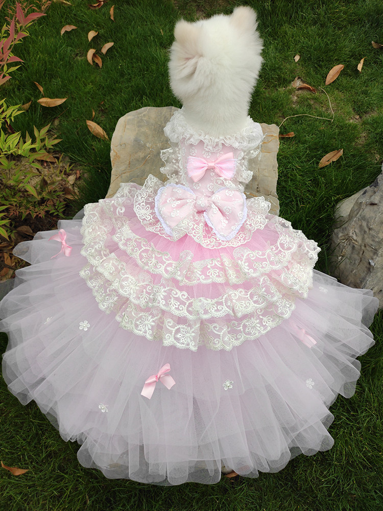 私宠手作粉色宠物拖尾婚纱狗狗走秀拍照礼服泰迪比熊猫咪衣服定制