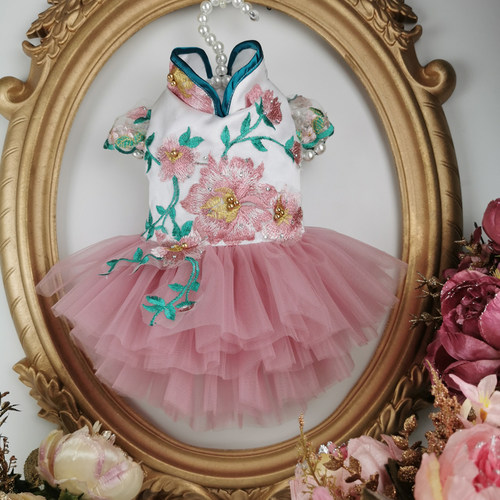 高腰旗袍泰迪比熊猫狗纱裙唐装