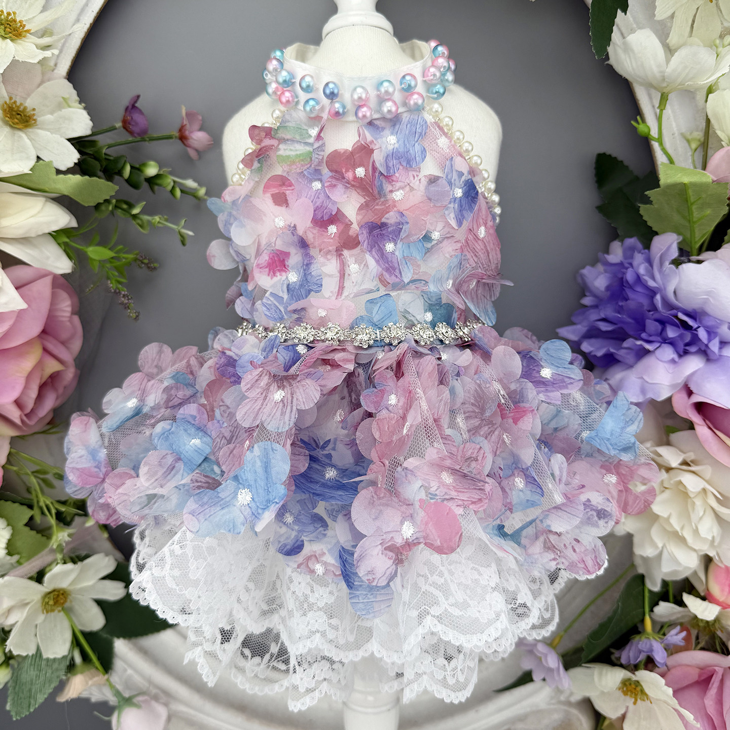 私宠手作绣球花狗狗薄款裙子小型犬泰迪比熊小马贵宾宠物连身裙夏