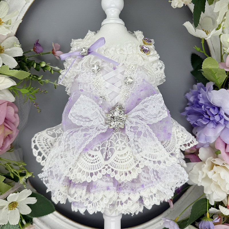 私宠手作紫点宠物吊带裙贵宾博美小马小约薄款公主裙猫咪可爱衣服