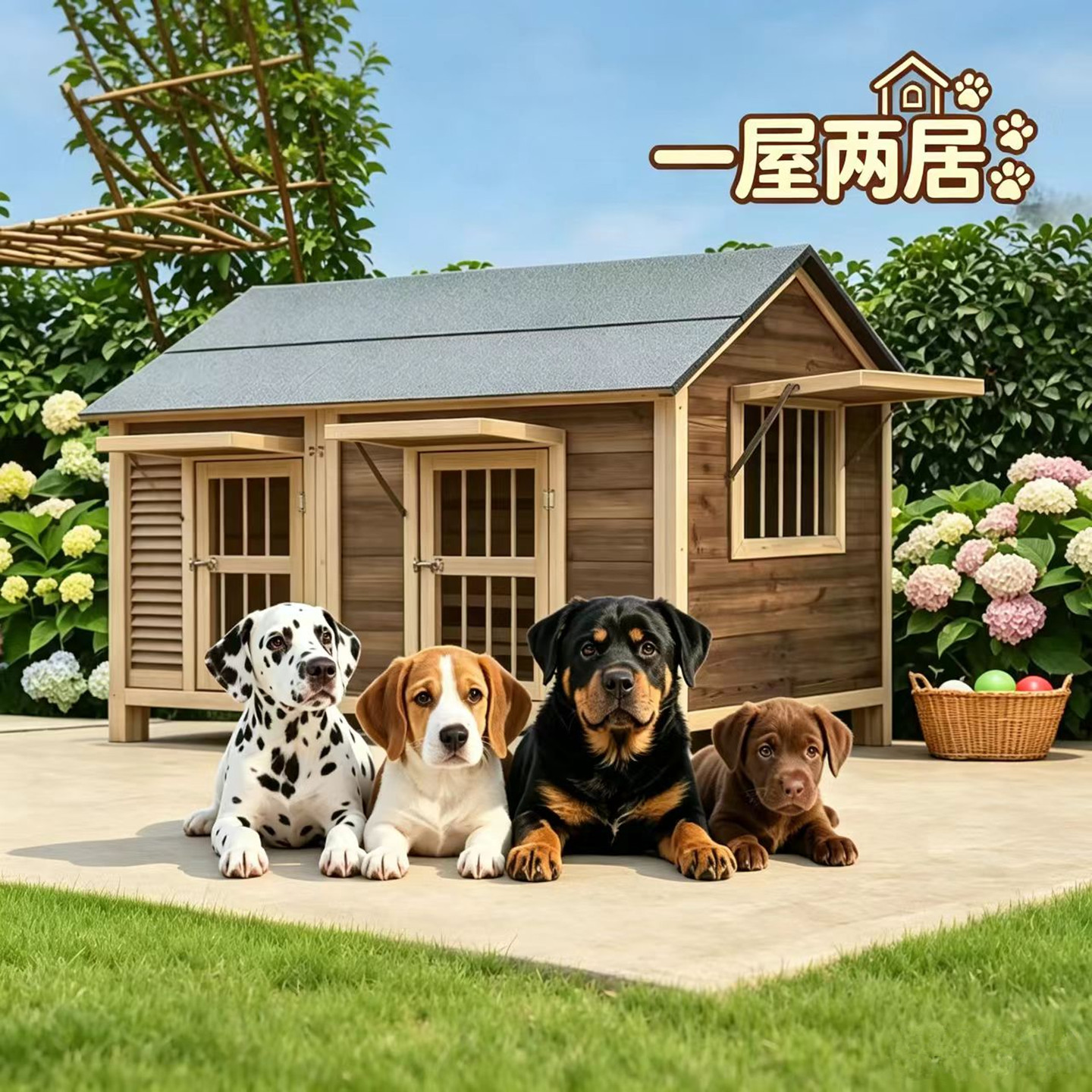 狗窝四季实木宠物中型犬狗房子大型狗笼户外防雨通用防水狗屋室外