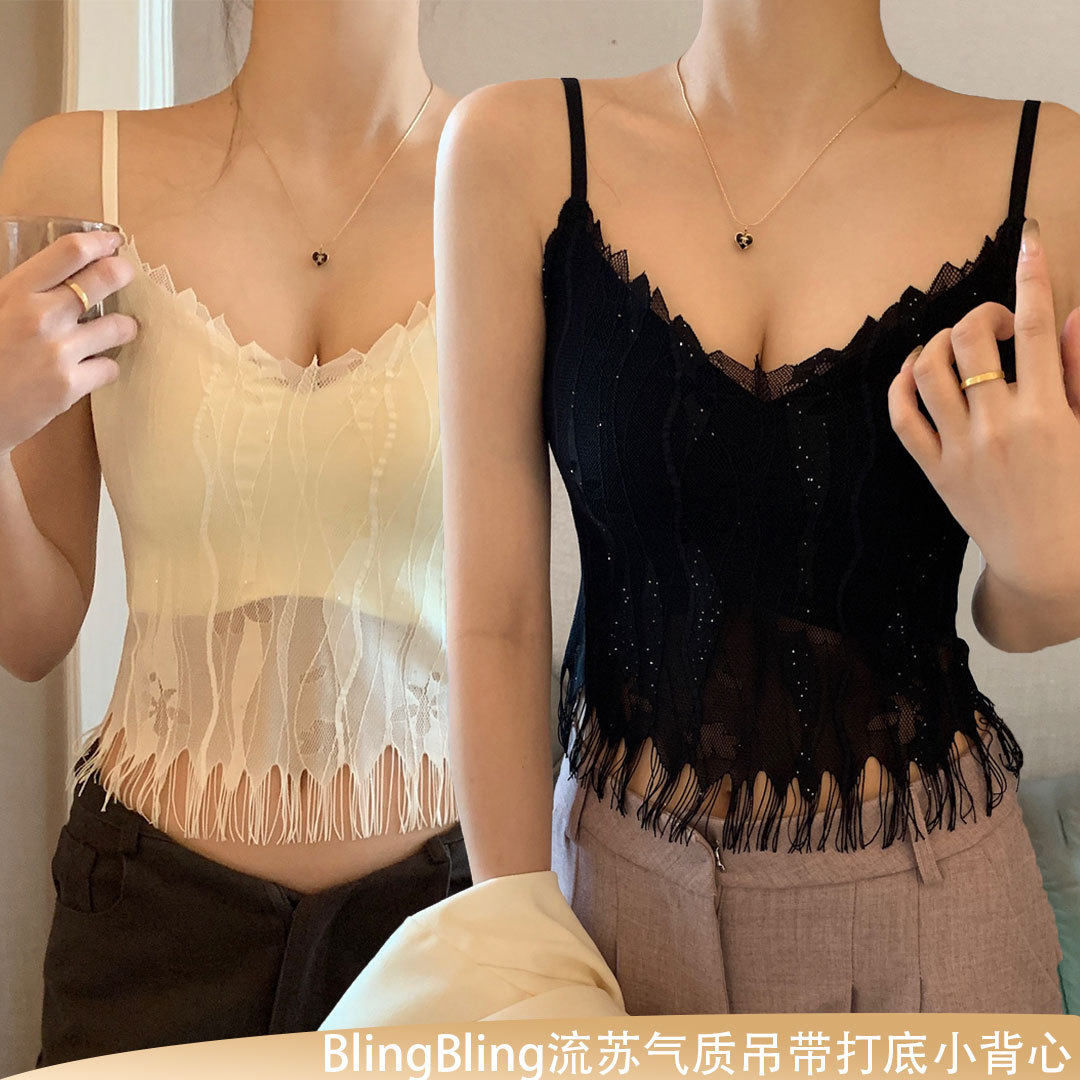 2568性感法式流苏蕾丝吊带背抹胸