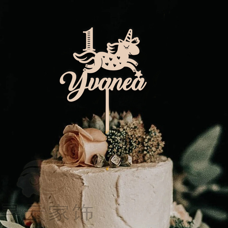 ins风木质/亚克力HappyCakeTopper个性定制生日庆典纪念蛋糕插牌