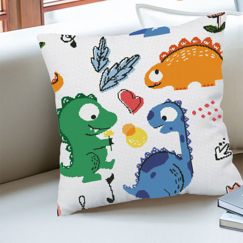 简约现代卧室可爱恐龙十字绣抱枕