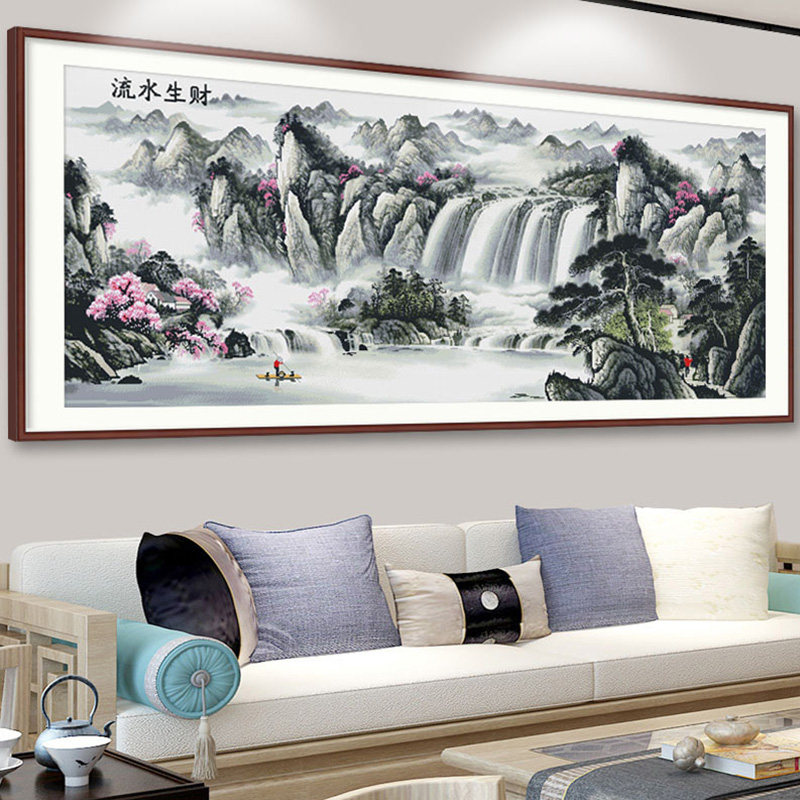 十字绣2024新款大幅客厅新中式山水画风景线绣流水生财自己绣大气