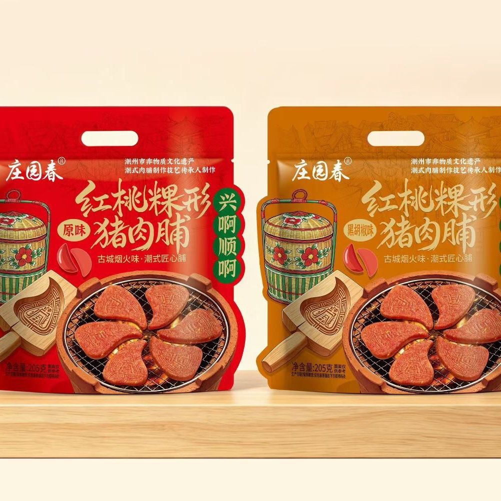 庄园春红桃粿形猪肉脯独立包装潮汕特产猪肉脯拜老爷送礼休闲零食
