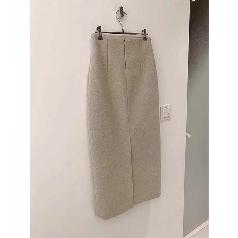 杏色毛呢半身裙女秋冬小个子开叉直筒裙中长款羊毛呢子包臂一步裙,女装/女士精品,半身裙,淘宝优惠券,粉丝福利购,淘宝优惠卷