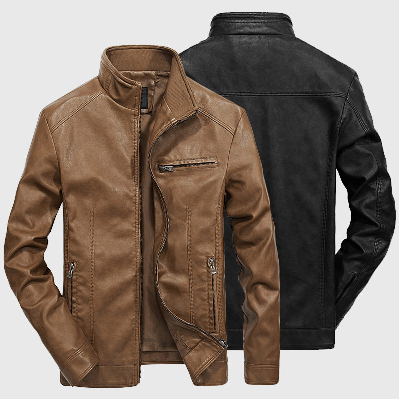 男装 秋季复古水洗男式皮衣 大码立领机车pu皮夹克