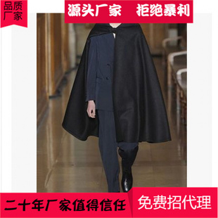 个性秋冬季潮男装毛呢大衣外套蝙蝠衫暗黑长款宽松连帽披风斗篷