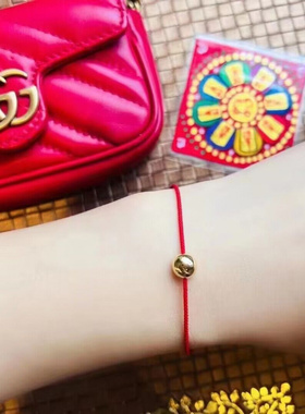 泰国阿赞佑小金豆手绳手链女金珠黄金简约风百搭气质红绳小众饰品