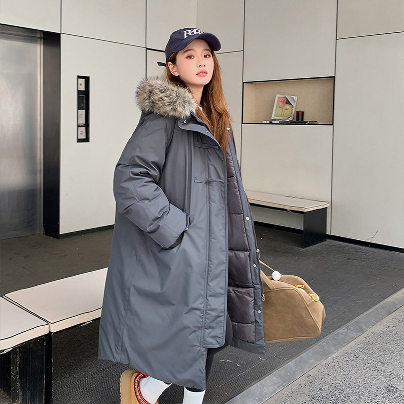 ins长款大毛领棉服女2025冬季新款韩版过膝棉衣宽松保暖棉袄外套