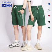 新款 三枝梅花运动短裤 夏季 女健身训练跑步裤 男纯棉宽松休闲五分裤