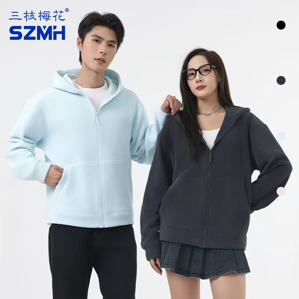 三枝梅花双面绒连帽拉链卫衣情侣