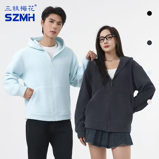 三枝梅花连帽卫衣男女款双面绒保暖加厚加绒拉链外套情侣运动上衣