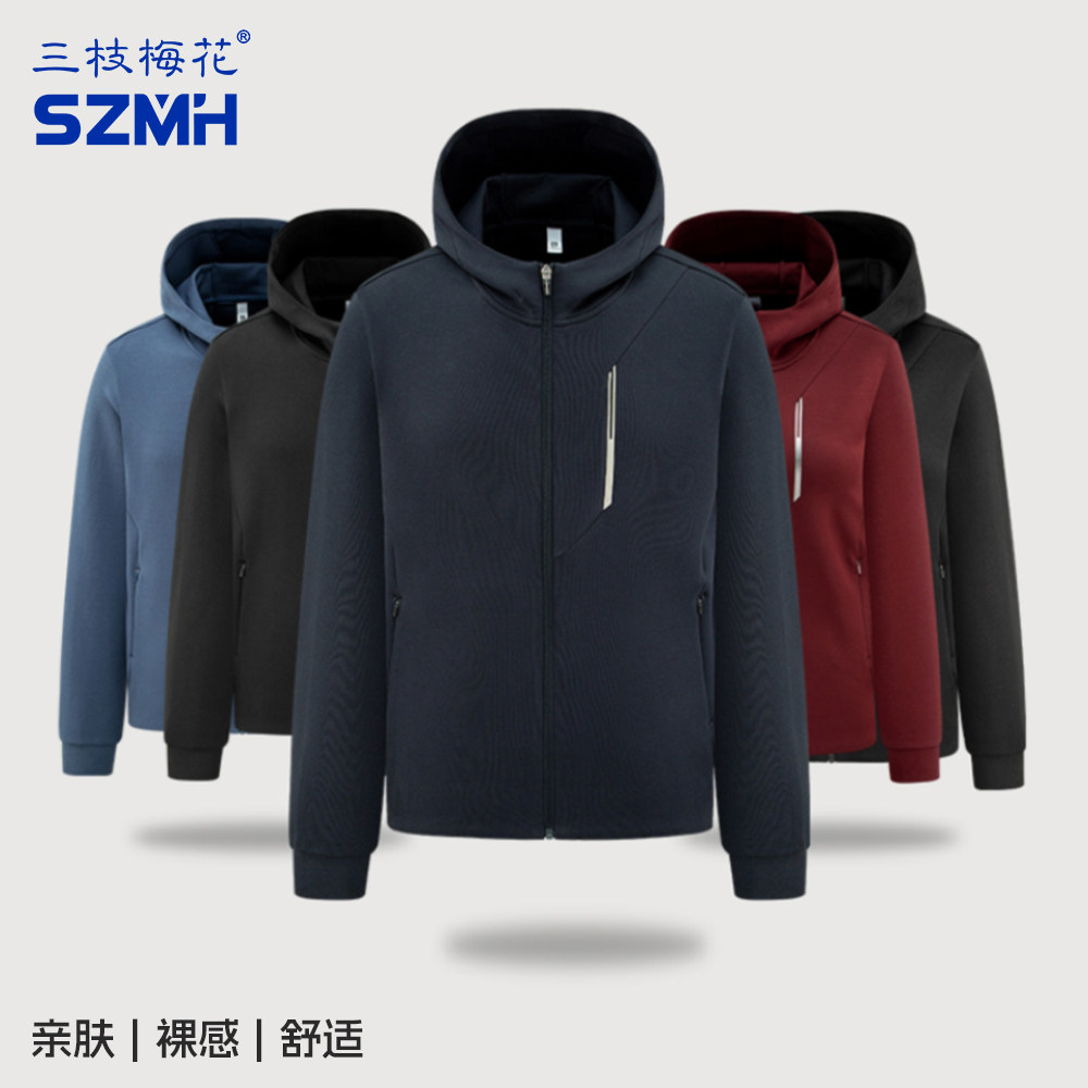 三枝梅花连帽运动卫衣男宽松透气拉链开衫外套女保暖情侣休闲服