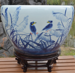 瓷鱼缸包邮特价送底座景德镇大号鱼缸买一送八金鱼缸手绘牡丹缸