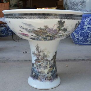 陶瓷鱼缸景德镇立柱式金鱼缸乌龟缸特大号创意带瓷底座碗莲睡莲盆