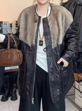 欧货羊羔毛皮毛一体女2025冬季新款鹅绒服女士油腊绵羊皮羽绒外套