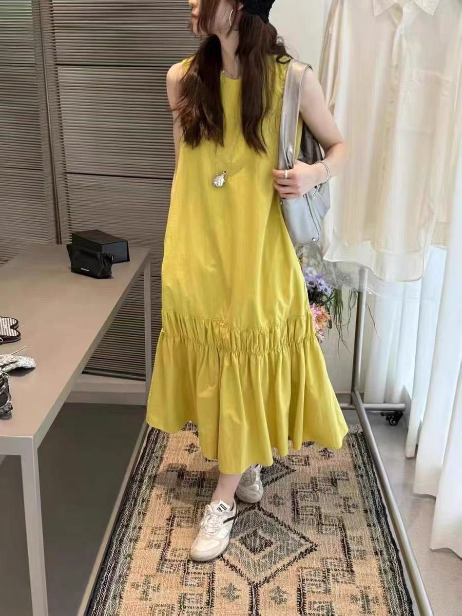 meizi百分百正品韩系圆领无袖连衣裙女小个子慵懒风宽松长裙女