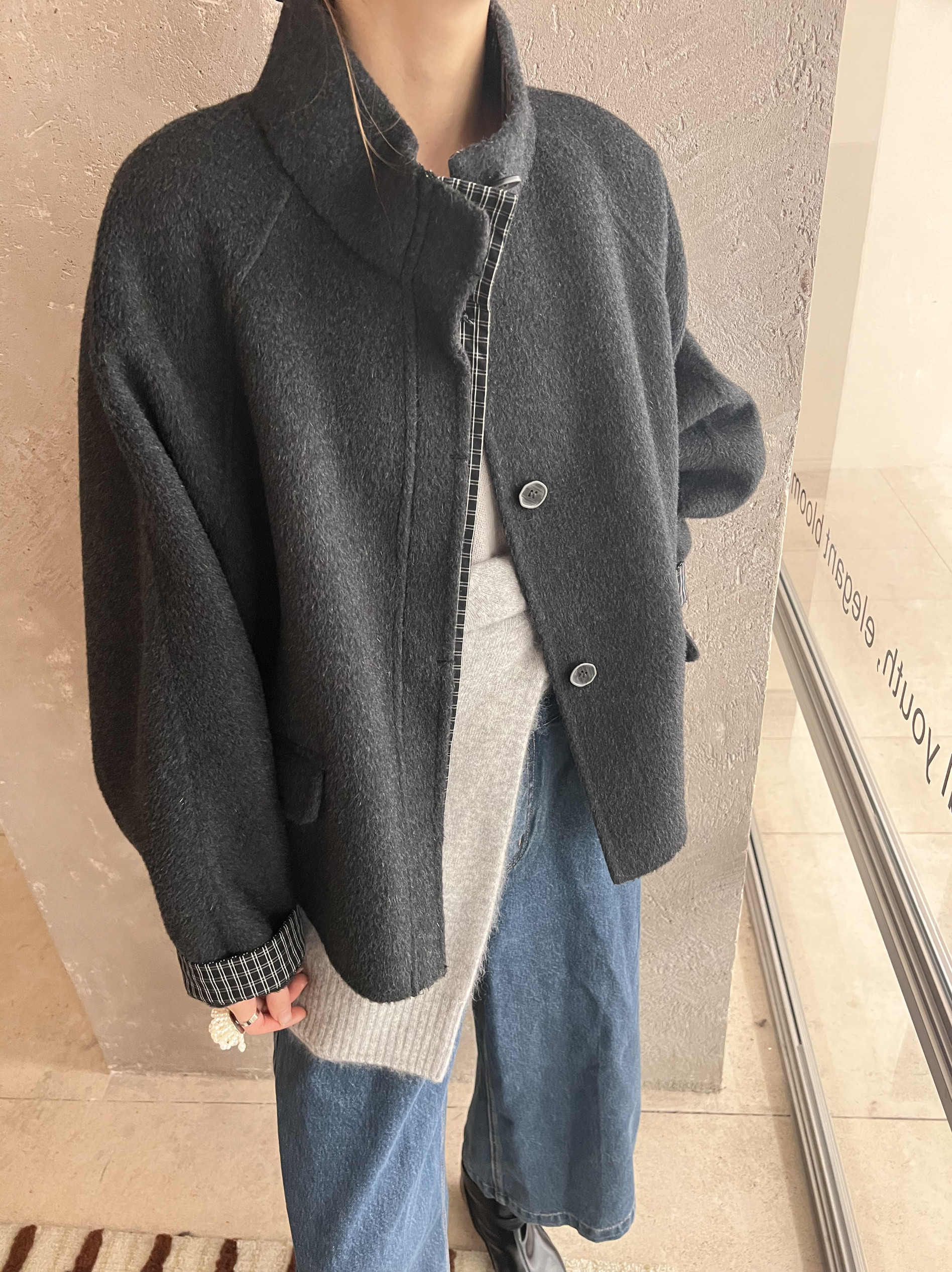 欧货2025冬季新款立领单排扣短款羊毛呢外套女宽松显瘦百搭上衣潮