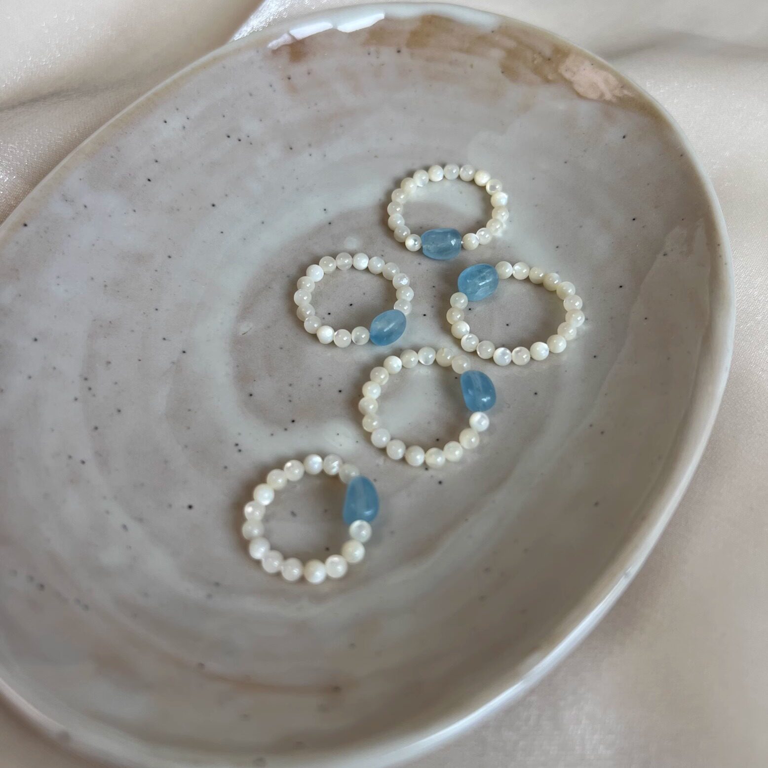 天然海蓝宝小糖块戒指