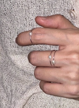 纤细闪S925银丝天然米珠戒指