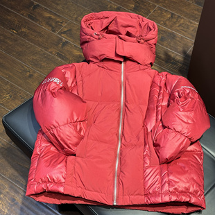 实体精品童装店 中大童正红色拼接面料连帽 90 白鸭绒羽绒服