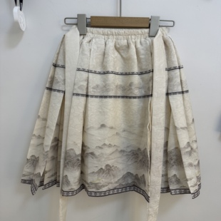 实体精品店 女童新中式国风印花半身裙马面裙宽松百褶提花裙子