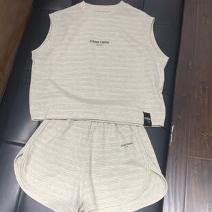 背后印花条纹套装 中小童软fufu无袖 舒适百搭 新款 夏季 上衣短裤 套装