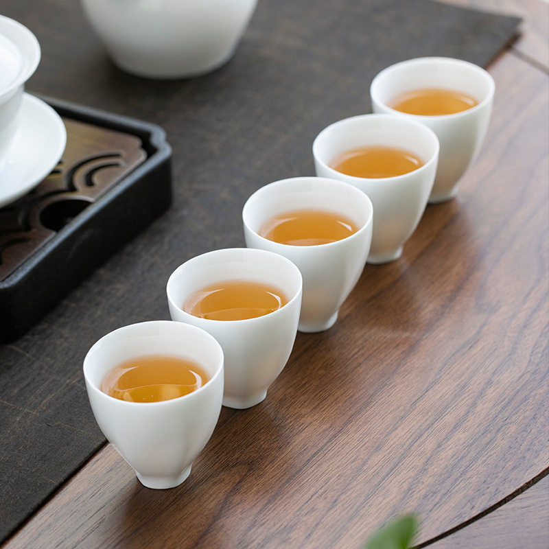 陶瓷茶杯主人杯茶盏套装茶碗茗杯斗笠杯高白瓷功夫茶具茶杯