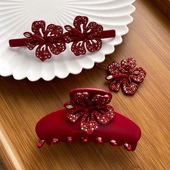 中国风法式 高端红色新年新中式 华丽之花圣诞节刘海边发夹山大发抓