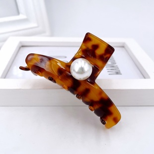 简约日韩法式 素中号玳瑁发抓夹法国发爪夹半扎发盘发鲨鱼夹 珍珠元