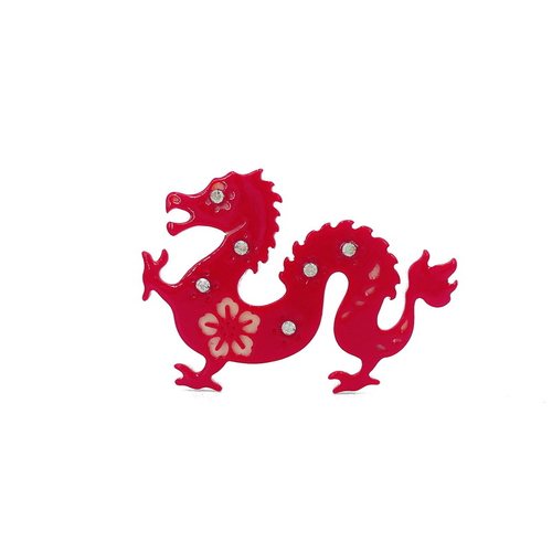 小龙蛇年正红色中国风刘海边发夹